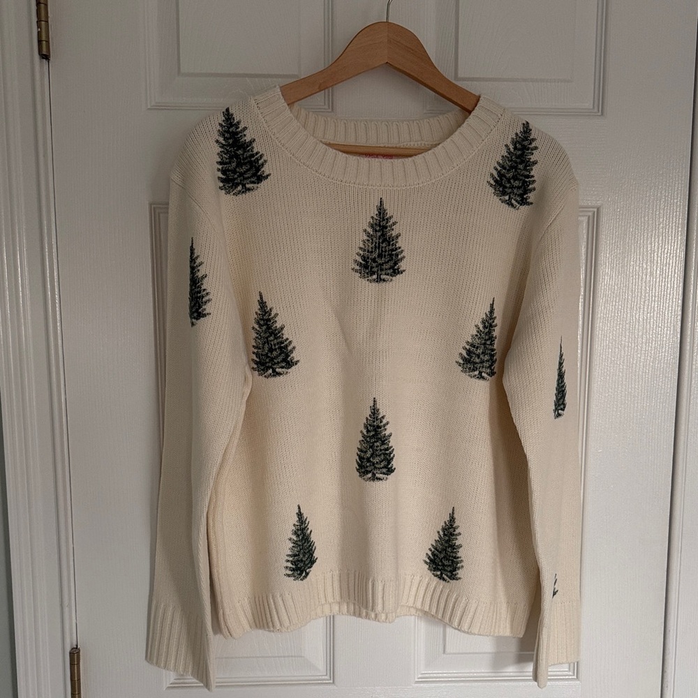 Pink Lily Cream Christmas Tree Sweater